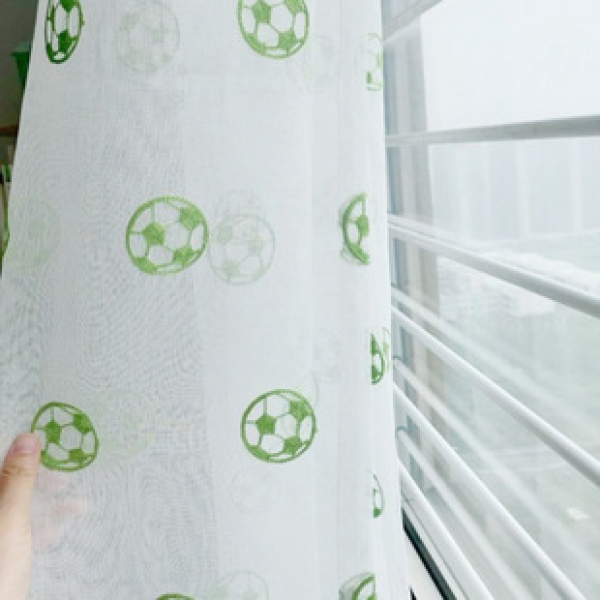 Cross border Amazon curtain screen, Duoli children's room, football embroidered window screen, living room, bedroom, thin gauze embroidered window screen
