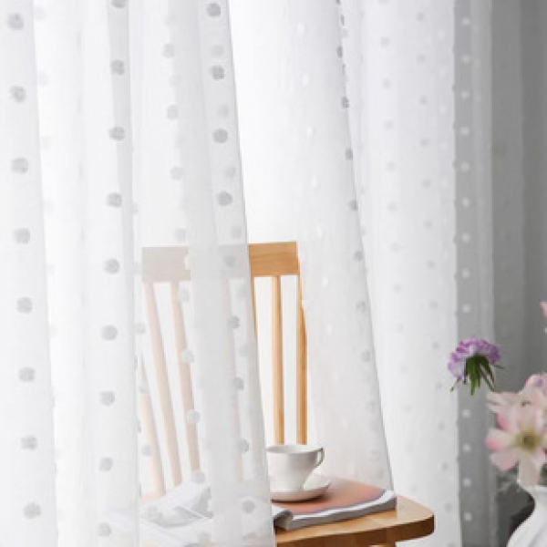 Cross border window screen translucent jacquard screen white solid color screen three-dimensional fluffy ball versatile Japanese living room Amazon AliExpress
