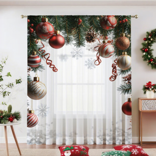1pc new 2025 Christmas series window screen 3D digital printing factory direct sales bedroom living room decoration pole through window