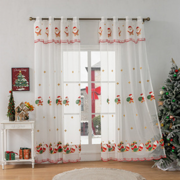 Foreign trade window screens, Christmas American atmosphere, embroidered curtains, decorative products, Christmas bells, snowflakes, factory direct sales