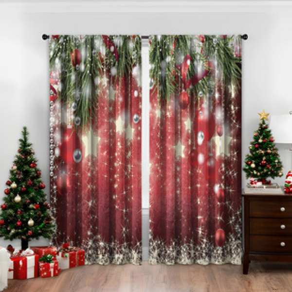 2pcs New Christmas Pattern Curtains Cross border Manufacturer Supply Living Room Bedroom 3D Digital Printing High Precision