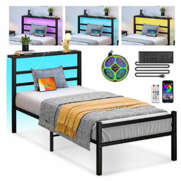 Amazon Hotel Apartment Employee Lunch Break Single Rechargeable Metal Bed Frame Bedroom with LED Bed Frame for Students