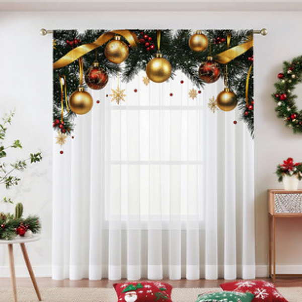 1pc new 2025 Christmas series window screen 3D digital printing factory direct sales bedroom living room decoration pole through window