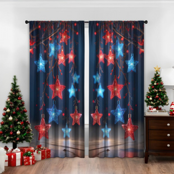 2PCS Christmas Curtains, Window Curtains, Christmas Series Curtains Factory Delivers 3D Digital Printing Cross border Amazon Windows