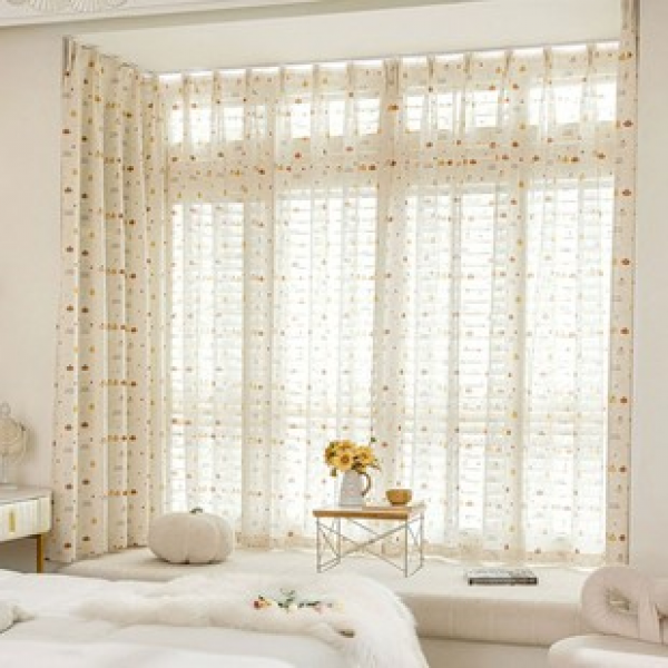 1PC new small pumpkin screen window curtain, living room bedroom decoration curtain, personalized decoration through pole window screen window