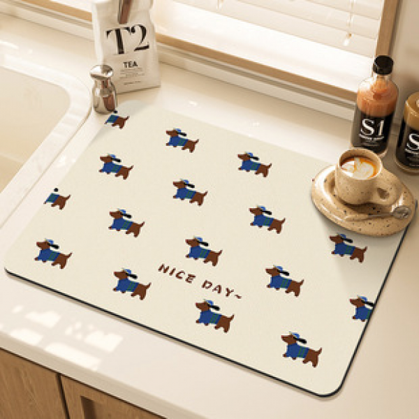 Cartoon puppy kitchen drainage pad, diatomaceous mud hand washing countertop, absorbent dining pad, square insulation pad, splash proof pad