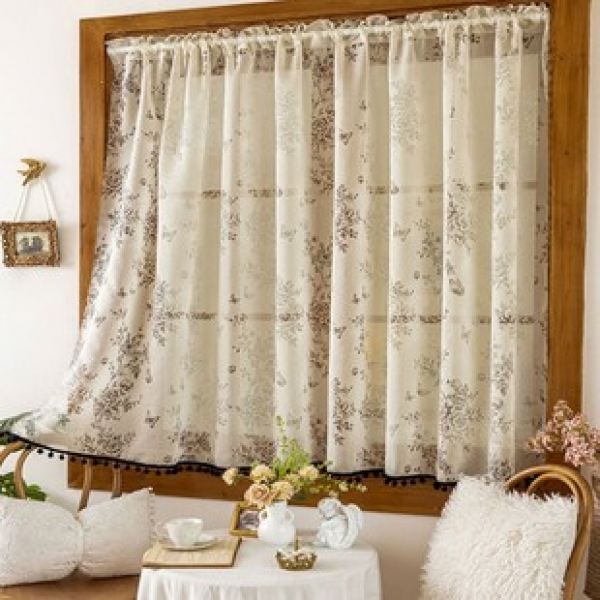 1pc new butterfly yarn with wool ball gauze curtain, home blackout, living room, bedroom, office, party, daily wear