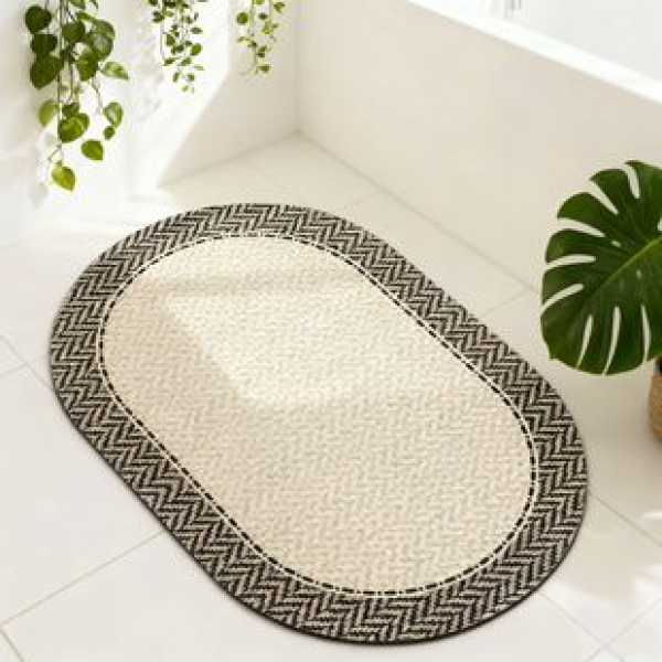 European style minimalist foot mat, oval floor mat, grid patterned bathroom bedroom door mat, leather absorbent pad, wear-resistant and anti slip floor mat