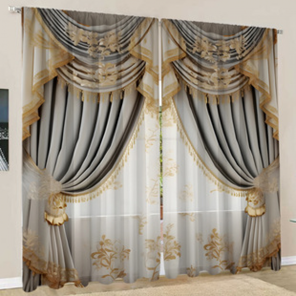 2PCS European style curtains, window curtains, Christmas series curtains, factory outsourcing 3D digital printing cross-border curtains