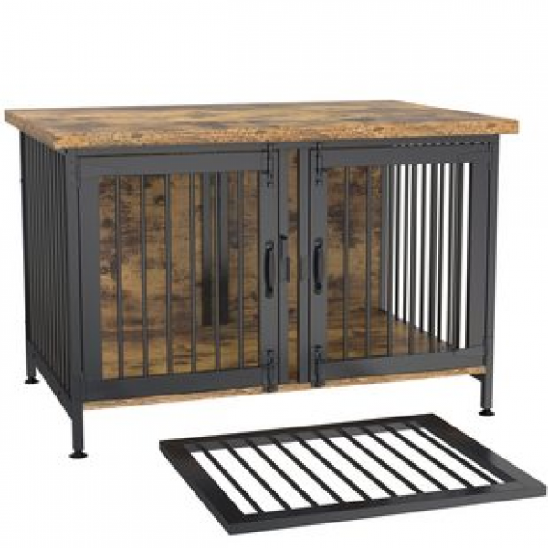 2025 new customized dog villa with movable iron mesh in the middle, iron wood and Teddy corgi double room dog cage