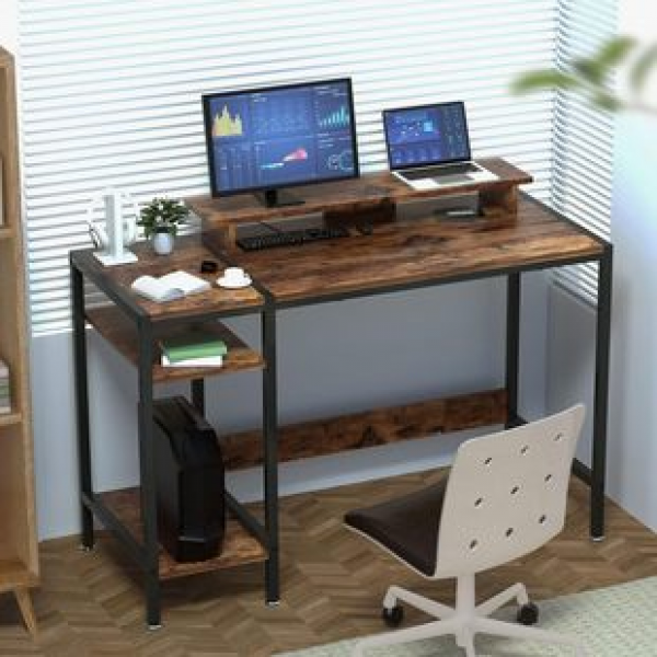 Antique style storage and storage space, large bookshelf, steel and wood, computer desk, office desk, home use, student writing desk