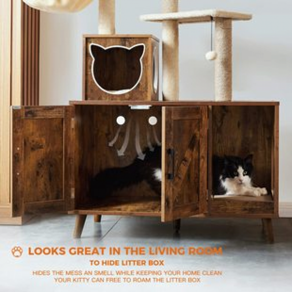 Customizable cat litter box, living room pet cabinet, Guangzhou factory, rural brown indoor cat house, hidden with partition board, trendy