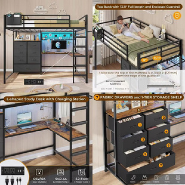 Nordic minimalist apartment, elevated bed sheets, upper floor space saving loft style bed, iron frame bed, bunk bed, table, single bed, trendy