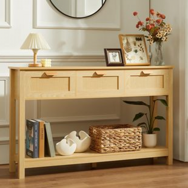 American countryside retro solid wood foyer table, living room entrance decoration wall, narrow table, sofa back, modern and simple
