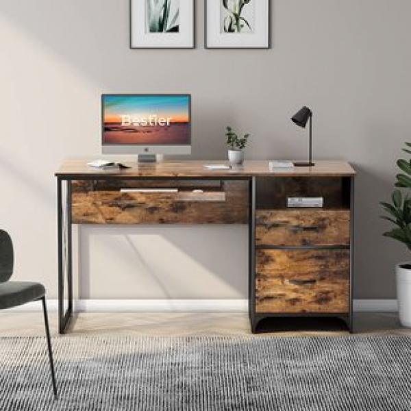 Writing Learning Computer Desk with Keyboard Tray, Suitable for Home Office Industrial Desk with Storage Drawer Tide