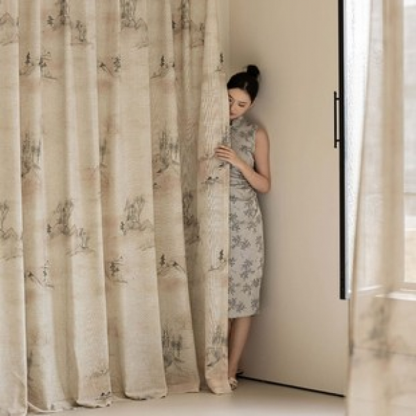 1pc new Chinese style linen printed curtains for home living rooms, bedrooms, offices, gatherings, daily decoration curtains