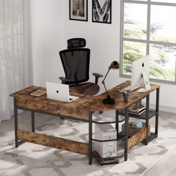 Customized desktop adjustable height desk L-shaped office desk modern practical station corner computer desk storage rack trendy