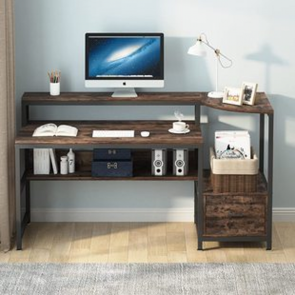 Customizable office, study desk, long desk, factory direct sales computer, desktop desk, home study with bookshelf and drawers