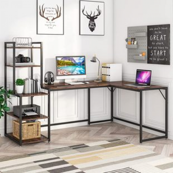 Customized study desk, desk, bookshelf combination, integrated desk, L-shaped computer desk, desktop desk, home student desk