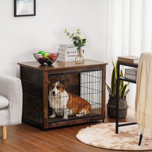 Medium sized and large dog cage furniture, indoor dog bed storage, integrated dog cage, wooden dog cage, iron wood combination with double doors