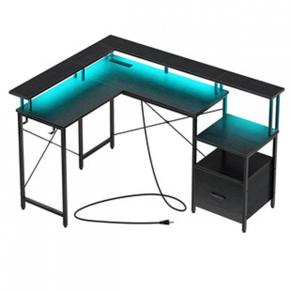 Display LED light strip, file drawer with power plug, cross-border e-commerce dedicated computer corner table with printer cabinet