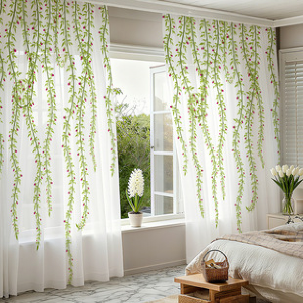 1pc new Nordic leaf window screen manufacturer direct sales 3D digital printing living room bedroom decoration pole through window screen