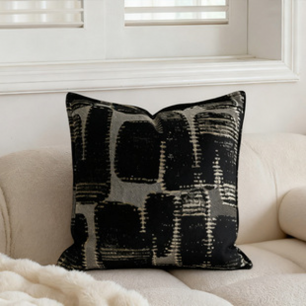Italian Light Luxury Jacquard Cut Velvet Pillow Modern Simple Black Grey Geometric Texture Cushion Sample Room High end Decoration