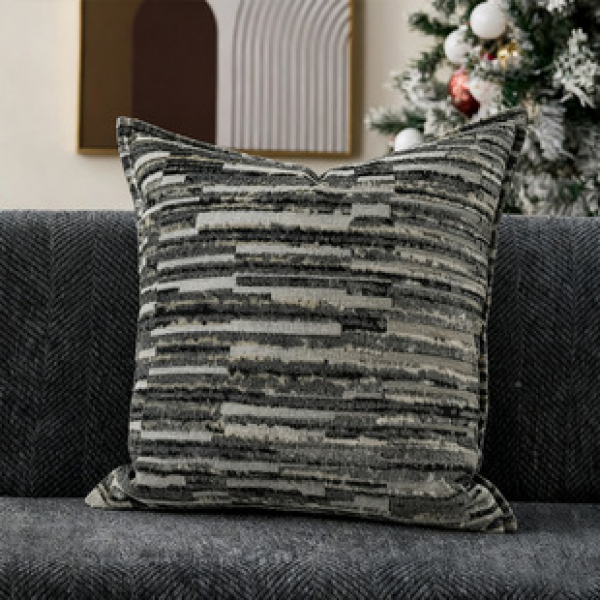 Italian high-end jacquard cut velvet pillow, modern minimalist black gray geometric texture cushion, retro wabi sabi headboard pillow