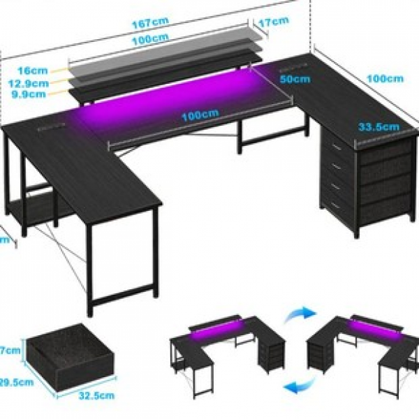 Cross border exclusive bedroom, study room, student learning multifunctional computer desk, storage and gaming table with LED lights