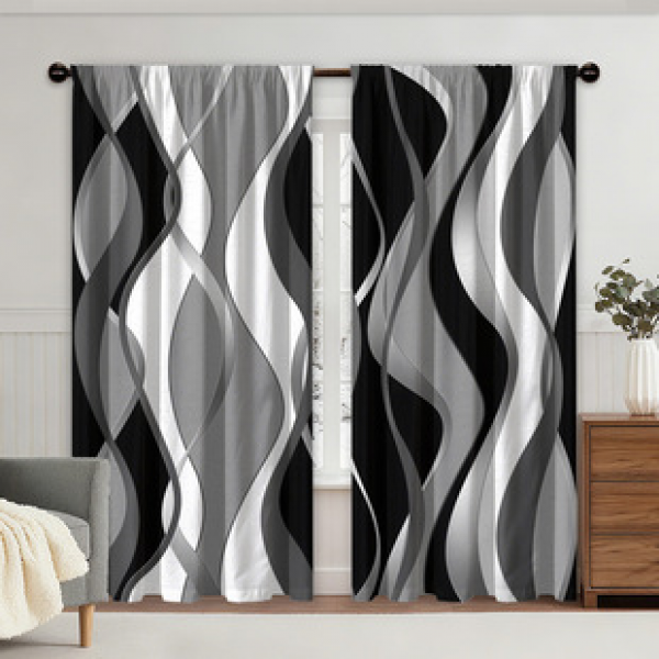 2PCS abstract geometric pattern curtain factory distributes 3D digital printing cross-border Amazon curtain hot selling patterns