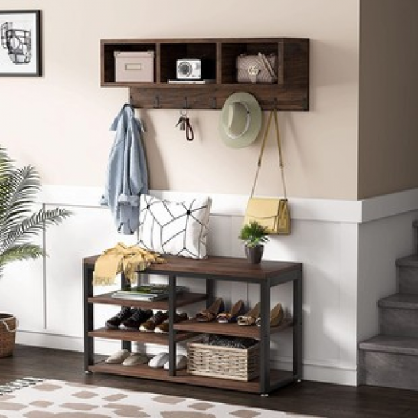 Light luxury shoe cabinet and hat rack integrated, suitable for sitting on shoe stools, household use, large capacity storage, shoe cabinet and hat rack combination