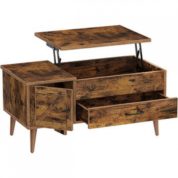 Cross border with lifting top and wooden legs, drawers, hidden and open compartments, table with barn door, coffee table