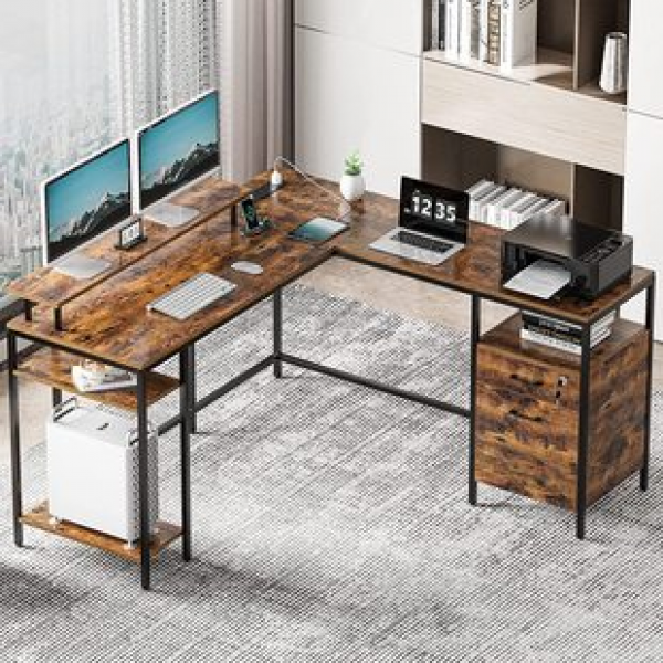 Multi functional desk bookshelf combination all-in-one computer desk desktop home student L desk steel frame learning desk office desk