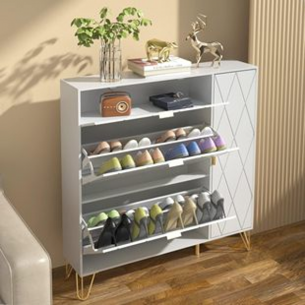 Ultra thin shoe cabinet, simple and luxurious flip bucket, rock panel door, hall cabinet, large storage capacity, household small unit entrance cabinet
