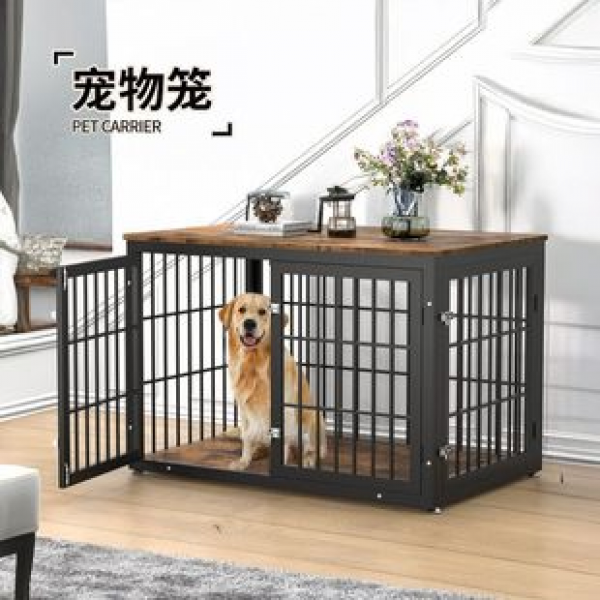 Cross border direct sales of small dogs, wooden dog cages, pet beds, household dog houses, double door pet houses, processing of steel and wooden dog cages