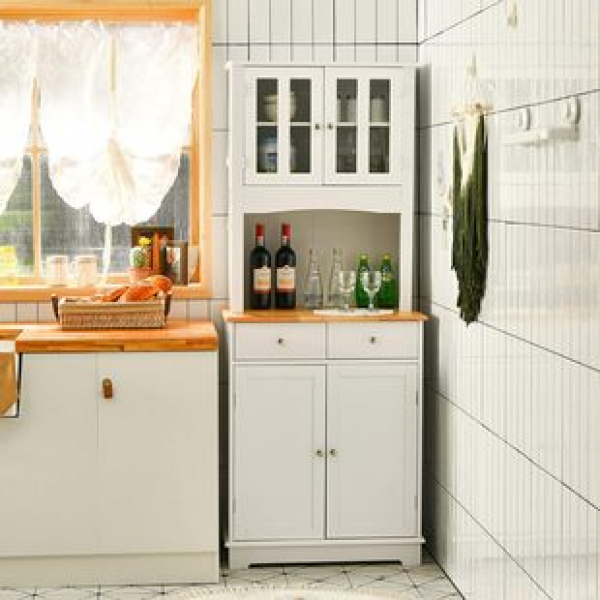 Kitchen storage cabinet with adjustable shelves and two drawers, independent large storage cabinet design