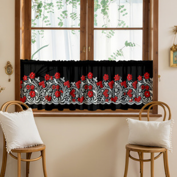 1PC multi-color pattern short curtain kitchen curtain half curtain cross-border small window decoration polyester cotton