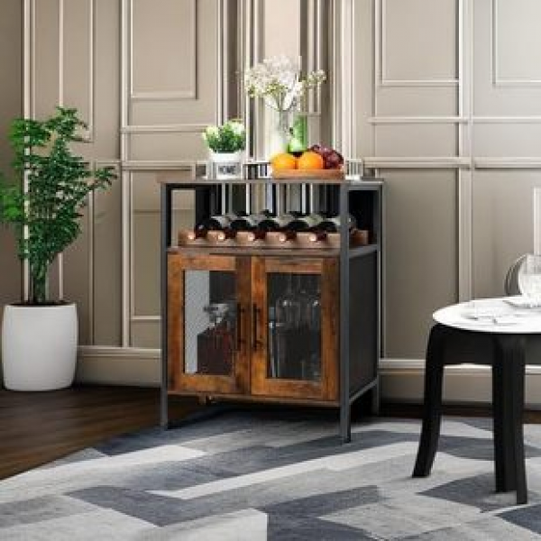 Comes with a detachable glass shelf small side cabinet and mesh door buffet cabinet, as well as a country brown bar cabinet rack
