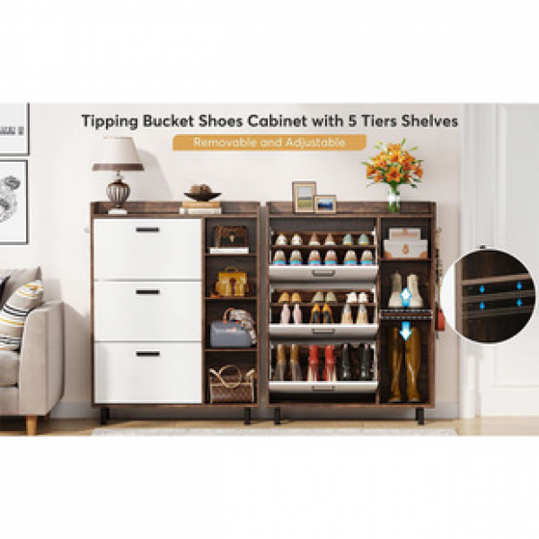 Shoe cabinet with 3 flip drawers and 5 shelves for entrance use. Flip drawer shoe cabinet for cross-border factory direct sales