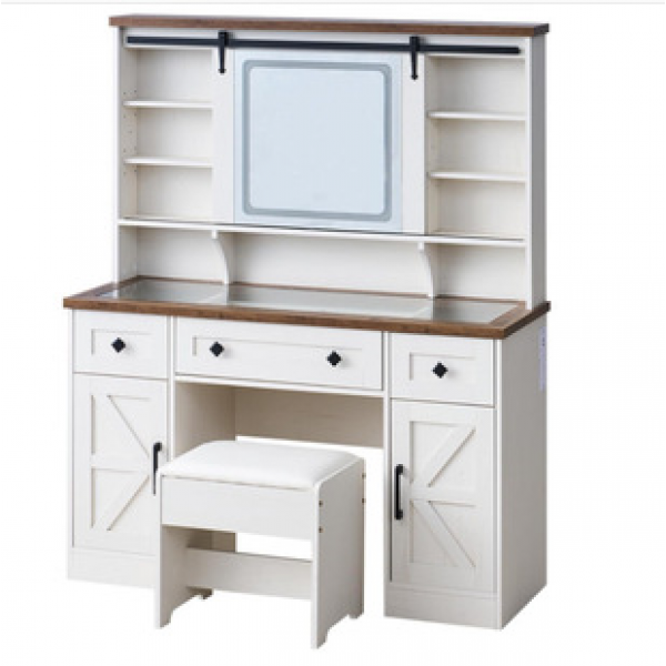 Cross border tri color LED light mirror power socket drawer storage vanity table bedroom vanity table with stool set trendy