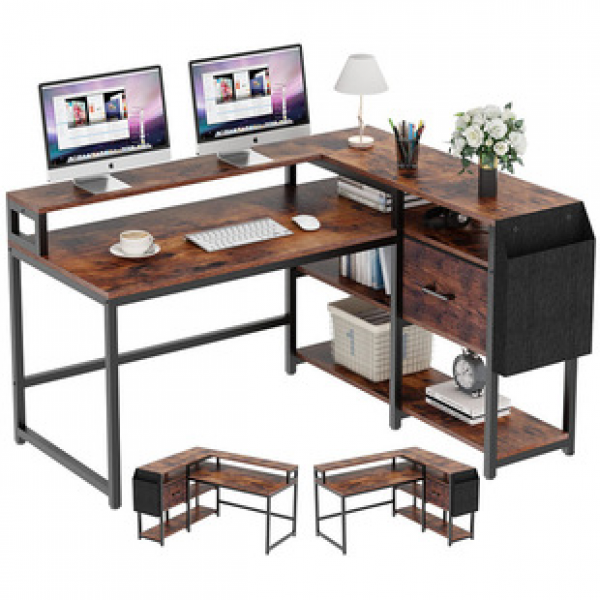 Amazon hot selling learning desk with file cabinet, non-woven bag, home L-shaped office desk, computer desk, cross-border direct sales