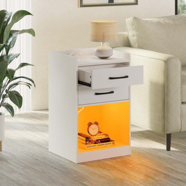 Cross border hot selling bedroom LED rainbow light with bedside table, side table, storage cabinet with rechargeable plug and socket factory direct sales