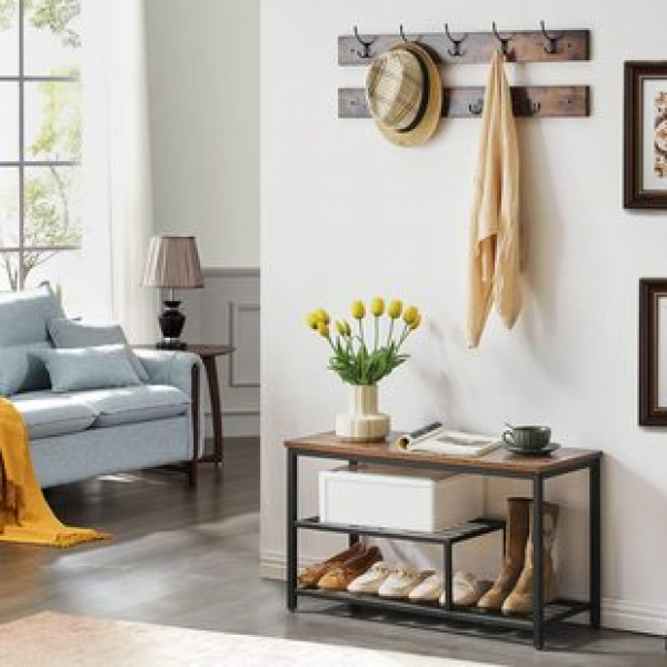 Cross border factory direct sales combination hanger with shoe changing stool, simple bedroom, living room, household wall mounted coat and hat rack, popular item