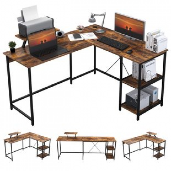Retro style corner L-shaped computer desk, desktop desk, minimalist office desk, home corner writing desk, bedroom desk, trendy