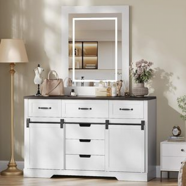 Cross border modern rural style modern design home style bedroom six bucket cabinet with mirror sliding barn door