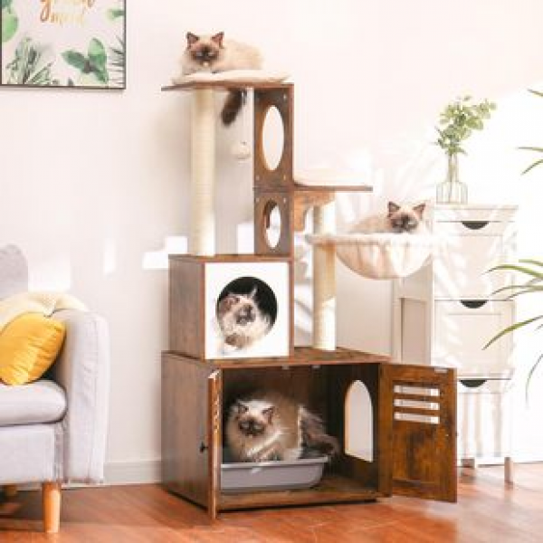 Cat climbing frame, cat scratching board, cat nest, cat tree integrated household cat cabinet, cat litter box, cat frame, no space occupation, cat toys and supplies