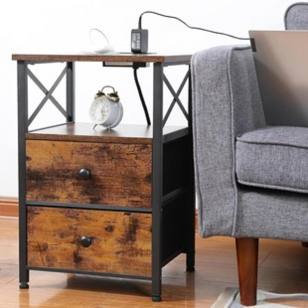 Bedside Table Black Multi functional Side Table Tea Table with Charging Bedside Table Living Room Sofa Side Cabinet Storage Cabinet Bedside Table