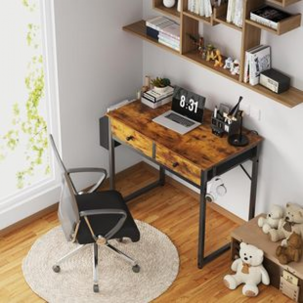 2 Drawer Home Office Desk with Storage Fabric Drawers and Bags Writing Desk Rural Simple Small Computer Desk Trendy