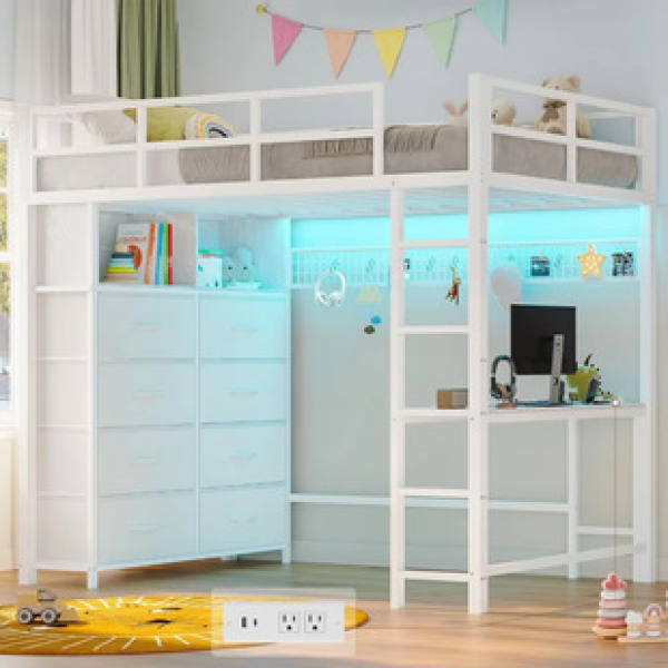 Double decker bed in student apartment, combined with desk and wardrobe, multifunctional iron frame bed in student dormitory