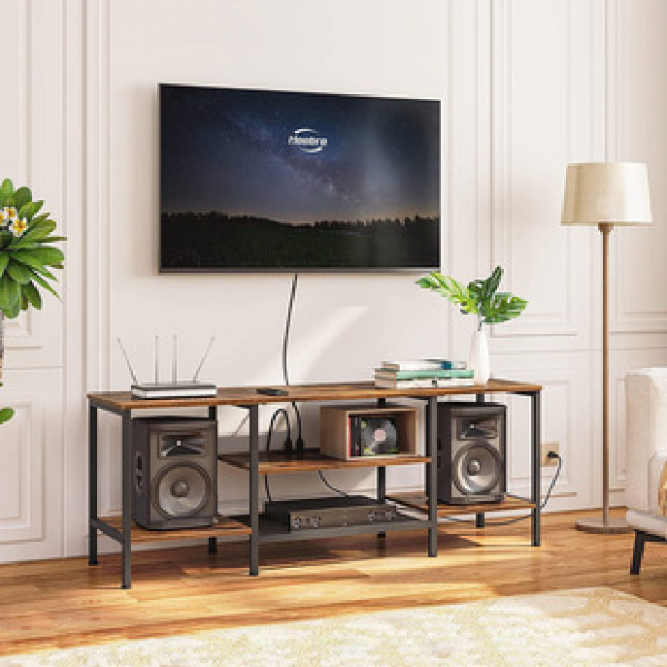 4 standard sockets with open storage rack cabinet, TV stand with power socket, TV console desk, tide
